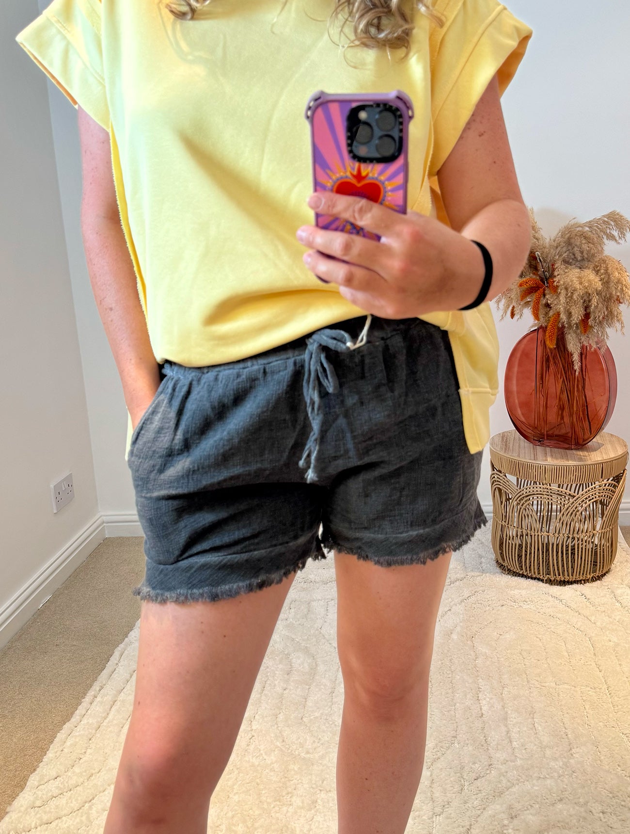 Distressed Linen/Cotton Shorts | Charcoal Grey