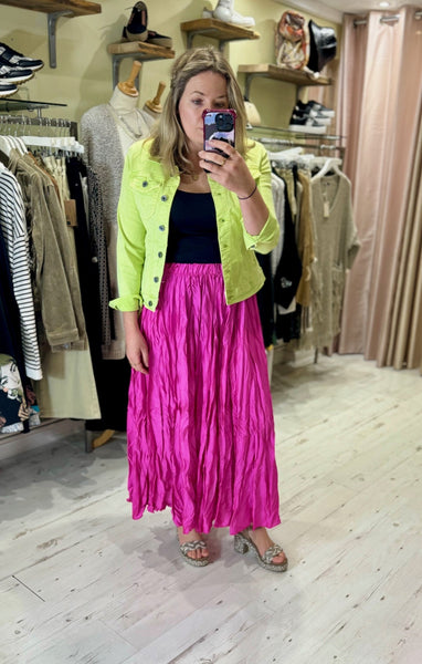 Crinkle Midi Skirt | Bright Pink
