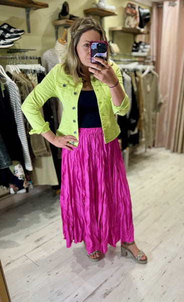 Crinkle Midi Skirt | Bright Pink