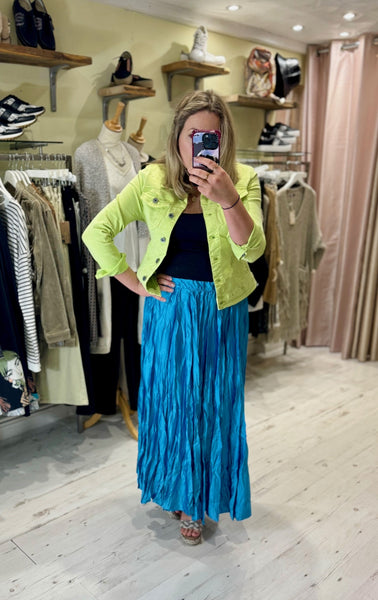 Crinkle Midi Skirt | Turquoise