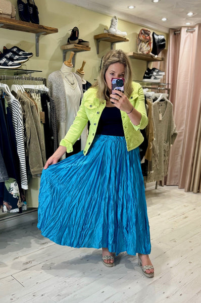 Crinkle Midi Skirt | Turquoise