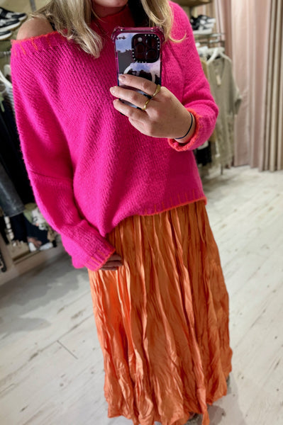 Crinkle Midi Skirt | Orange