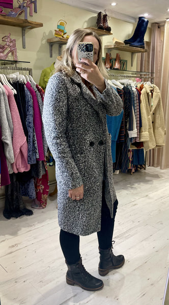 Lightweight Boucle Coat | Black and White Marl