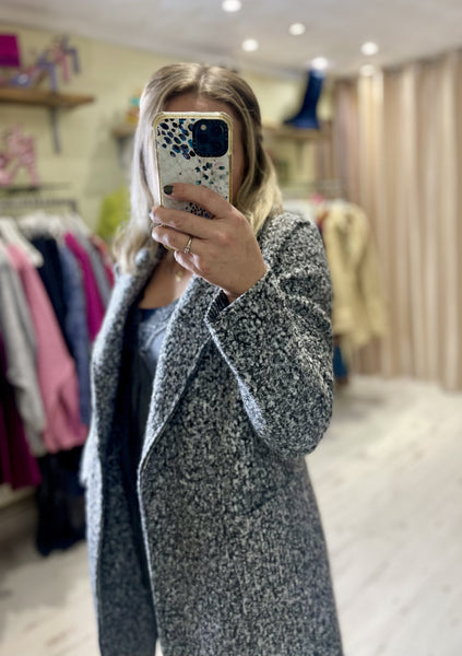 Lightweight Boucle Coat | Black and White Marl
