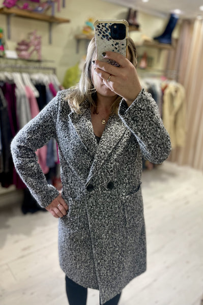 Lightweight Boucle Coat | Black and White Marl