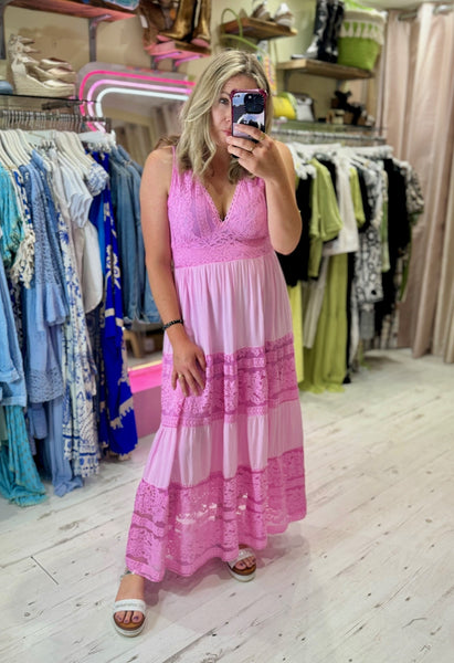 Riley Lace Tiered Maxi Dress | Light Pink