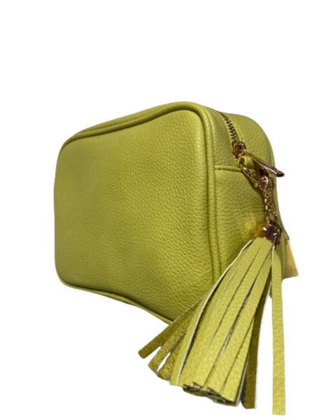 Leather Rectangle Tassel Crossbody Bag | Apple Green