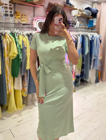 Jersey Stretch Tie Detail Midi Dress | Mint