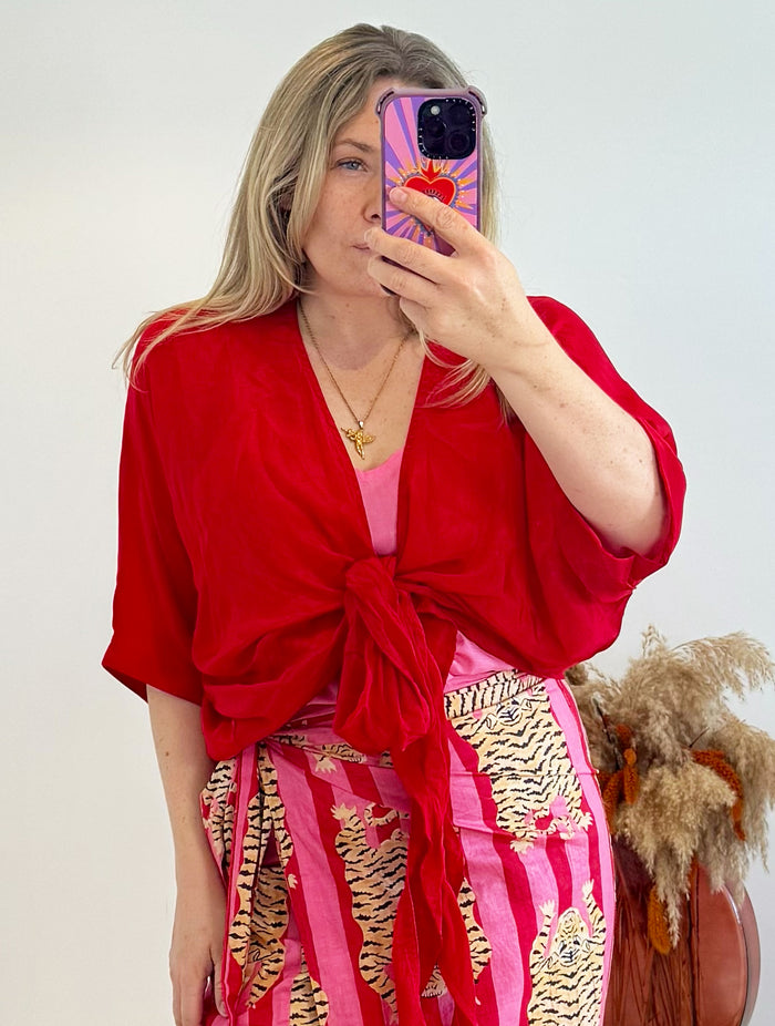 Tie Front Cover Up Top | Red