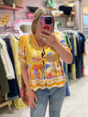Suena Linen Blend Tie Front Top | Yellow