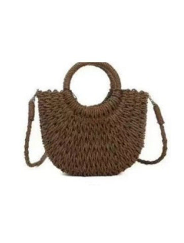 Small Straw Basket Top Handle Crossbody Bag | Chocolate Brown