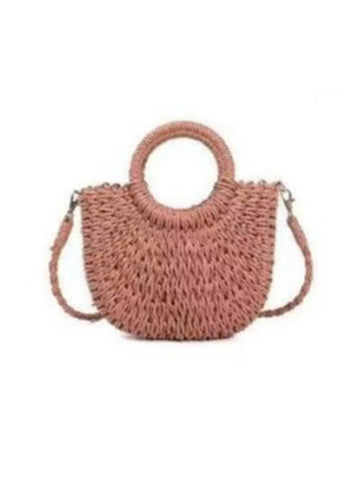 Small Straw Basket Top Handle Crossbody Bag | Dusky Pink