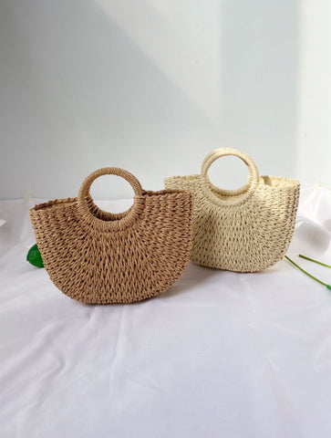 Medium Straw Basket Top Handle Crossbody Bag