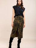 Toxik3 Leopard Stretch Denim Midi Skirt | Brown Multi