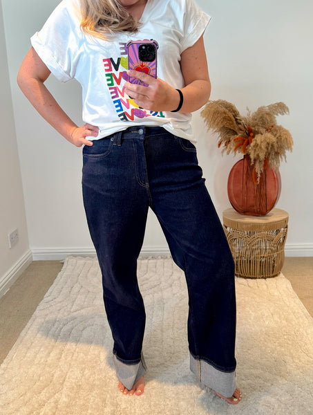 Toxik3 Vintage Turn Up Straight Leg Jeans | Raw Denim