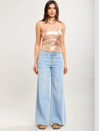 Toxik3 Wide Leg Stretch Jeans with Rhinestone Buttons | Light Wash