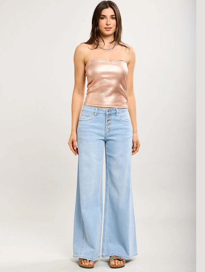 Toxik3 Wide Leg Stretch Jeans with Rhinestone Buttons | Light Wash