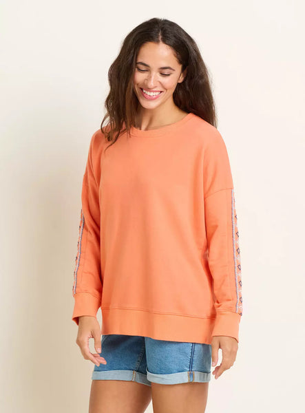 Embroidered Crew Neck Sweat | Coral
