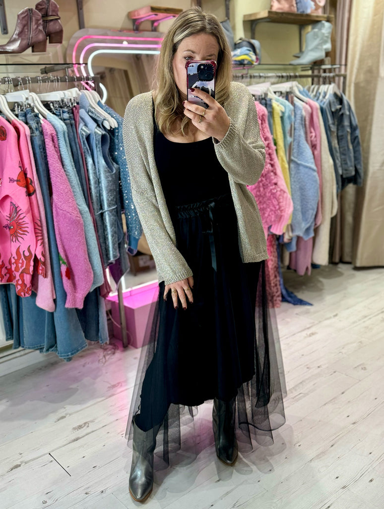 Tulle Flared Midi Skirt Black Pink Flamingo Boutique Kent