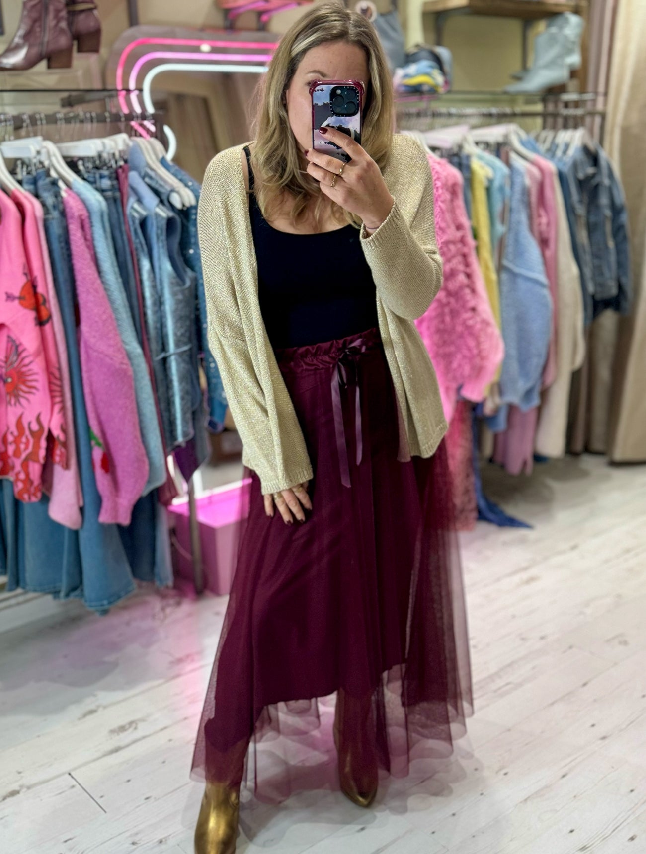 Maroon tulle maxi skirt outlet
