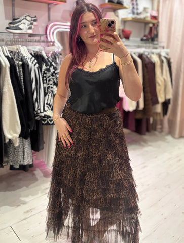 Leopard Layered Tulle Skirt | Brown Multi