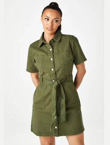 Khaki Cuba Denim Cargo Dress