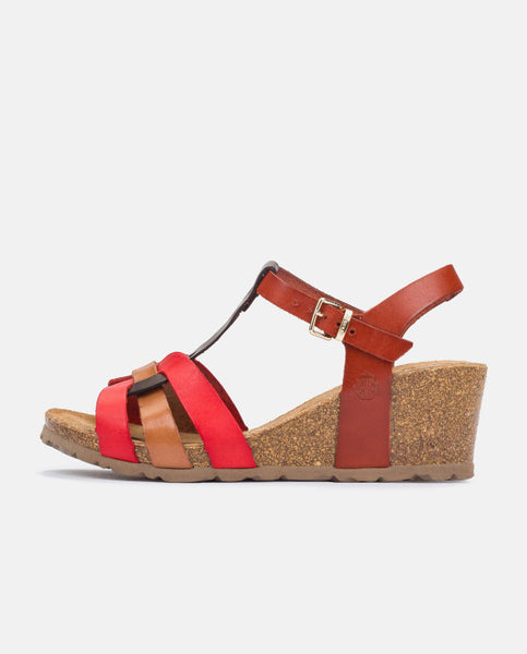 Cadiz-138 Leather Wedge Sandal | Red Multi