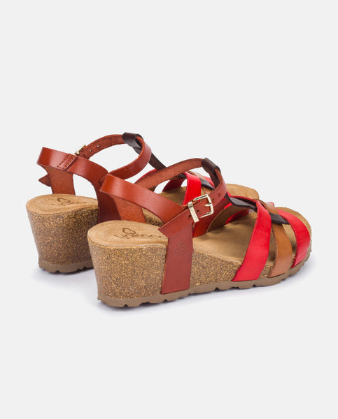 Cadiz-138 Leather Wedge Sandal | Red Multi