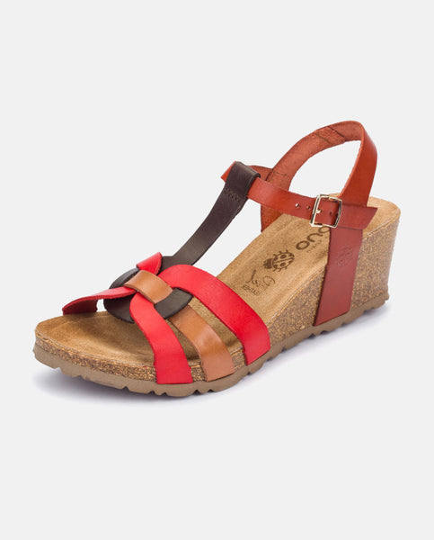 Cadiz-138 Leather Wedge Sandal | Red Multi