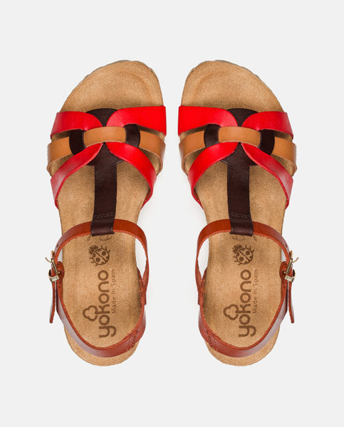 Cadiz-138 Leather Wedge Sandal | Red Multi