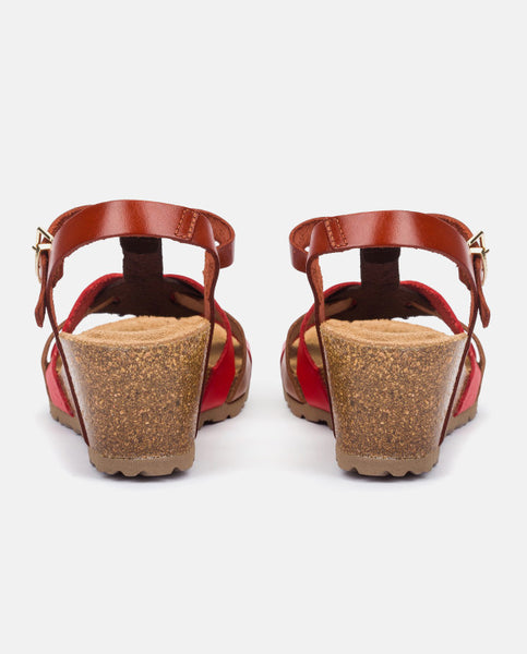 Cadiz-138 Leather Wedge Sandal | Red Multi