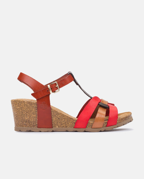 Cadiz-138 Leather Wedge Sandal | Red Multi