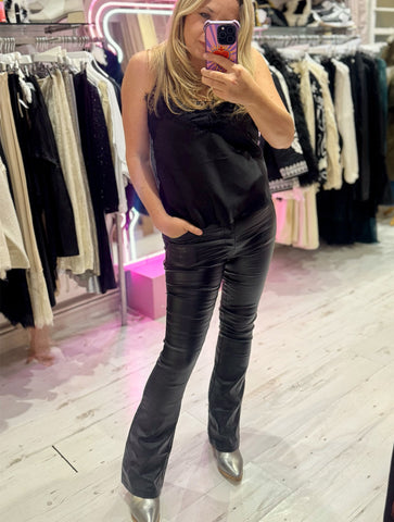 Coated Wet Look Flared Jeans | Black