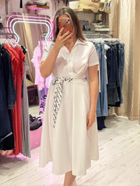 Retro Inspired Shirt Dress with Tie | White
