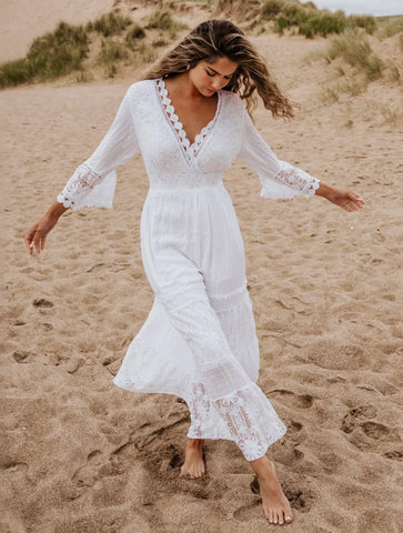 3/4 Sleeve Lace Maxi Dress | White