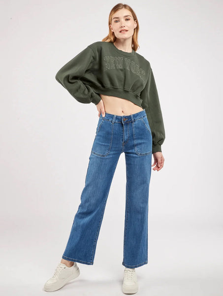 Toxik3 Rowan Wide Leg Cropped Retro Jeans | Blue