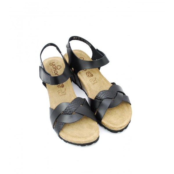 Cadiz-140 Leather Wedge Sandal | Black