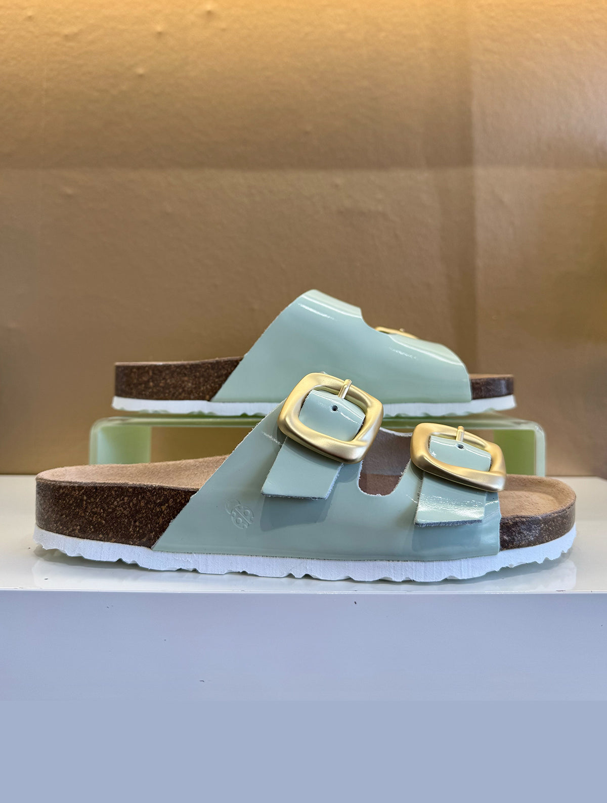 Yokono | Granada-700 | Patent Slip On Double Buckle Sandal | Mint