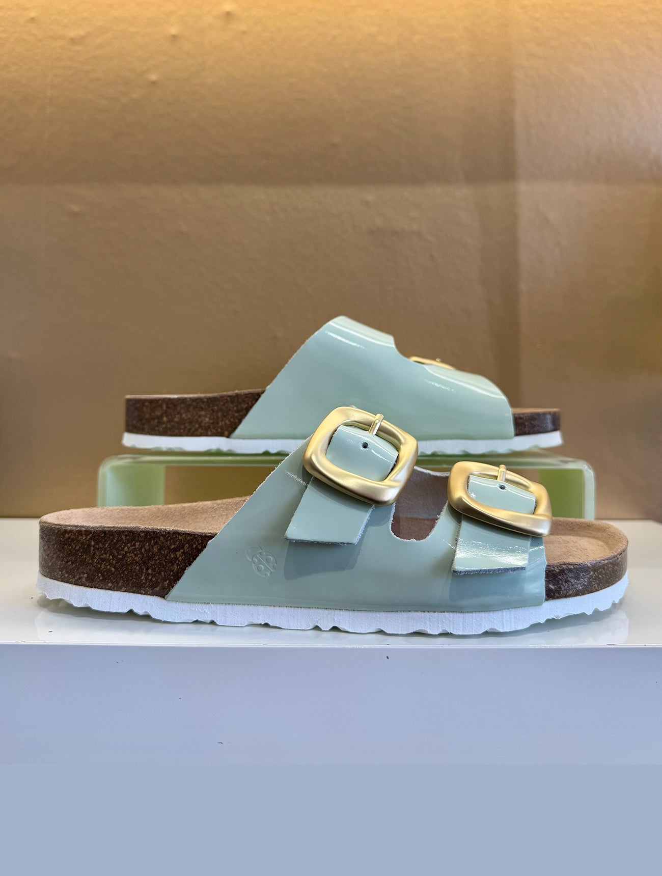 Yokono | Granada-700 | Patent Slip On Double Buckle Sandal | Mint