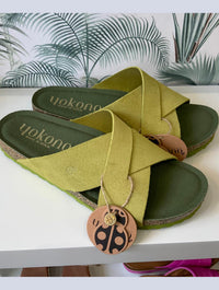 Yokono | ONLY-300 | Suede Cross Strap Slip On Sandal | Pistachio