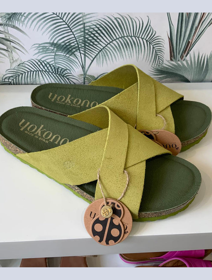 Yokono | ONLY-300 | Suede Cross Strap Slip On Sandal | Pistachio