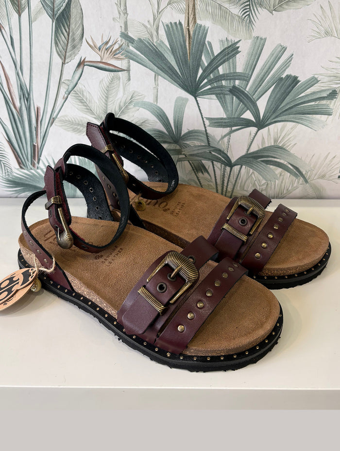 Yokono | BOLUS-260 | Studded Ankle Strap Sandal | Bordeaux