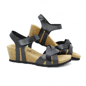 Cadiz-140 Leather Wedge Sandal | Black