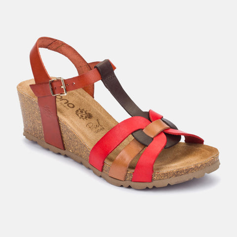 Cadiz-138 Leather Wedge Sandal | Red Multi
