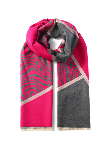 Luxurious Double Sided Jacquard Zebra Waves Scarf | Fuchsia