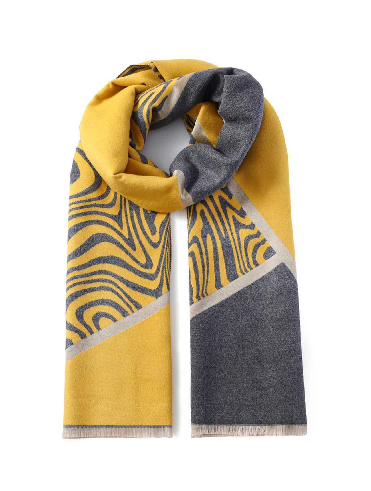 Luxurious Double Sided Jacquard Zebra Waves Scarf | Yellow