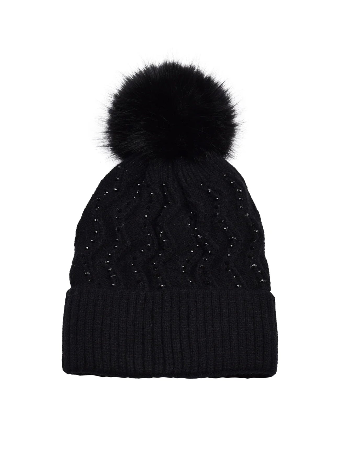 Zig Zag Diamante Bobble Hat | Black