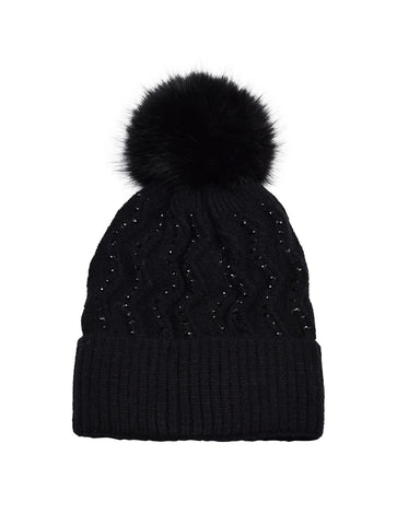 Zig Zag Diamante Bobble Hat | Black