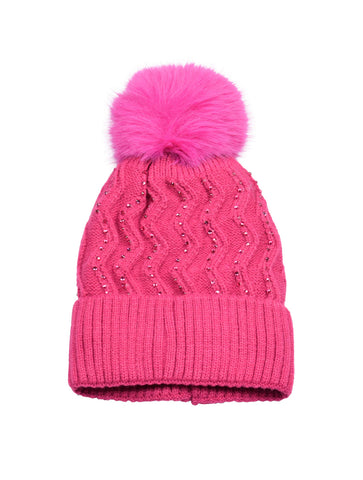 Zig Zag Diamante Bobble Hat | Hot Pink