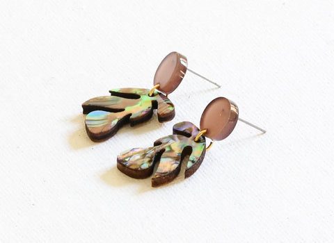 Delicate Shell Leaf Earrings in Brown